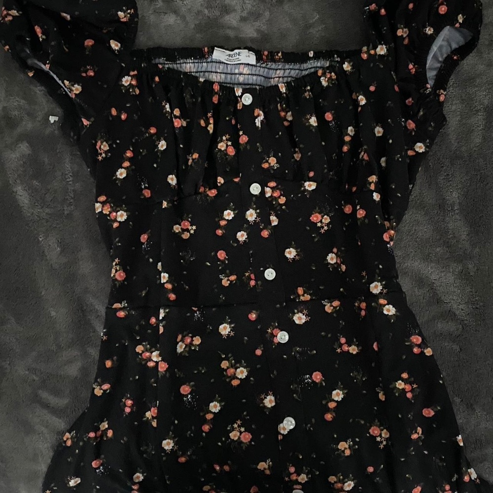 black floral dress with semi puffed sleeves!